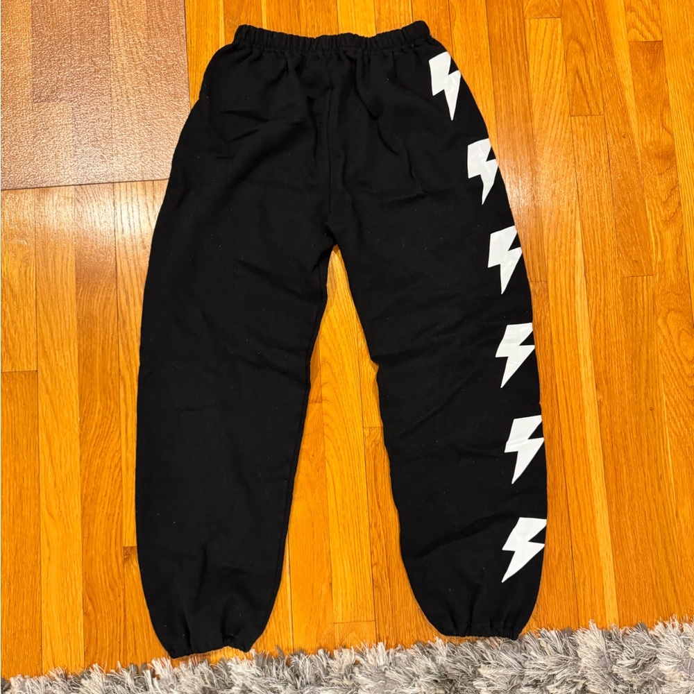 Kids Black Joggers with Lightning Bolt Design
